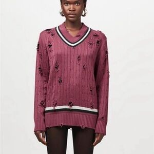 Dope maroon cotton distressed  sweater